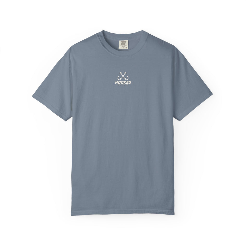 USA Shark Flag T-Shirt — "Hooked Horizon Co." American Fishing Graphic Tee