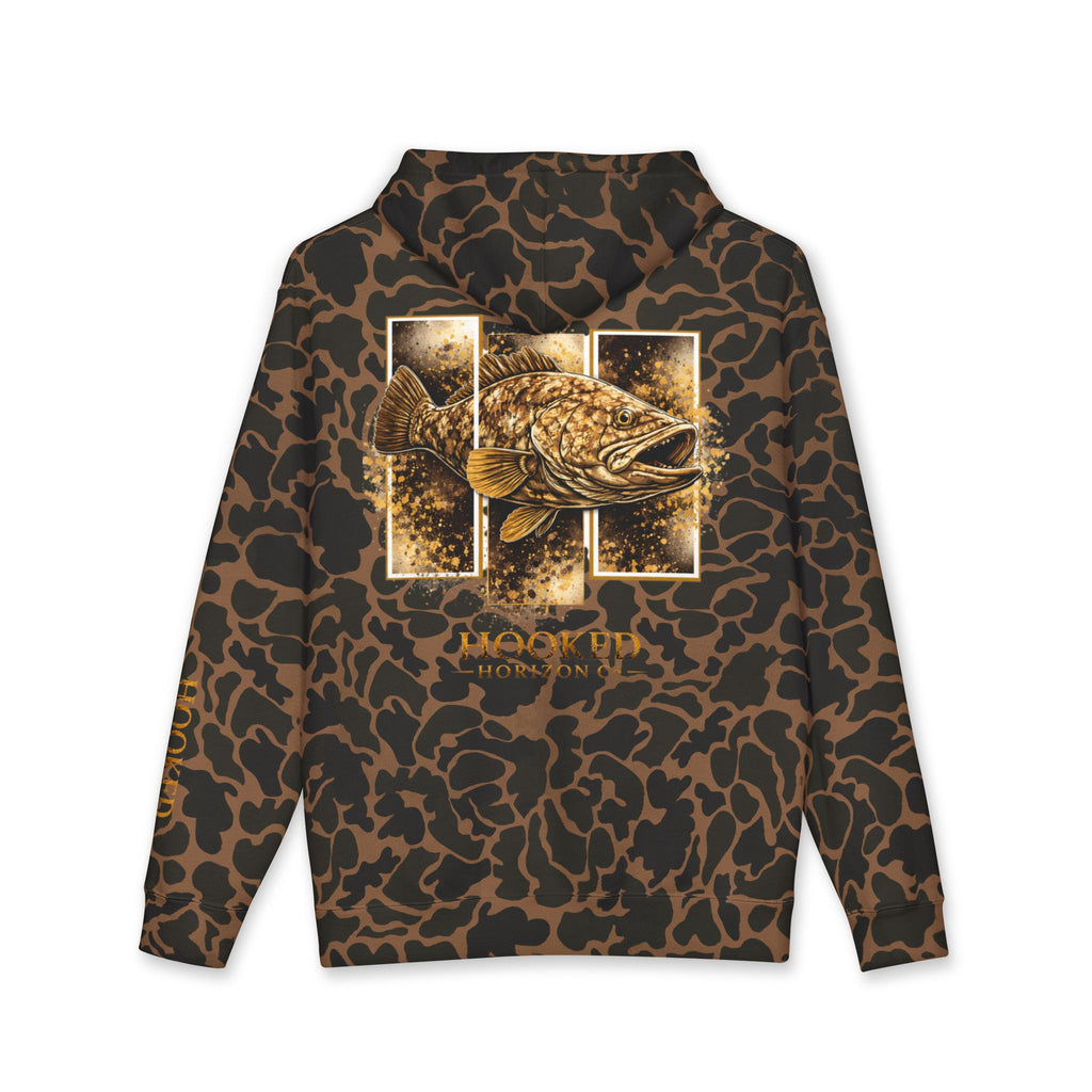 Grouper Hoodie Hooked Horizon Co. — Fishing Back Graphic Hoodie, Multiple Color Variations