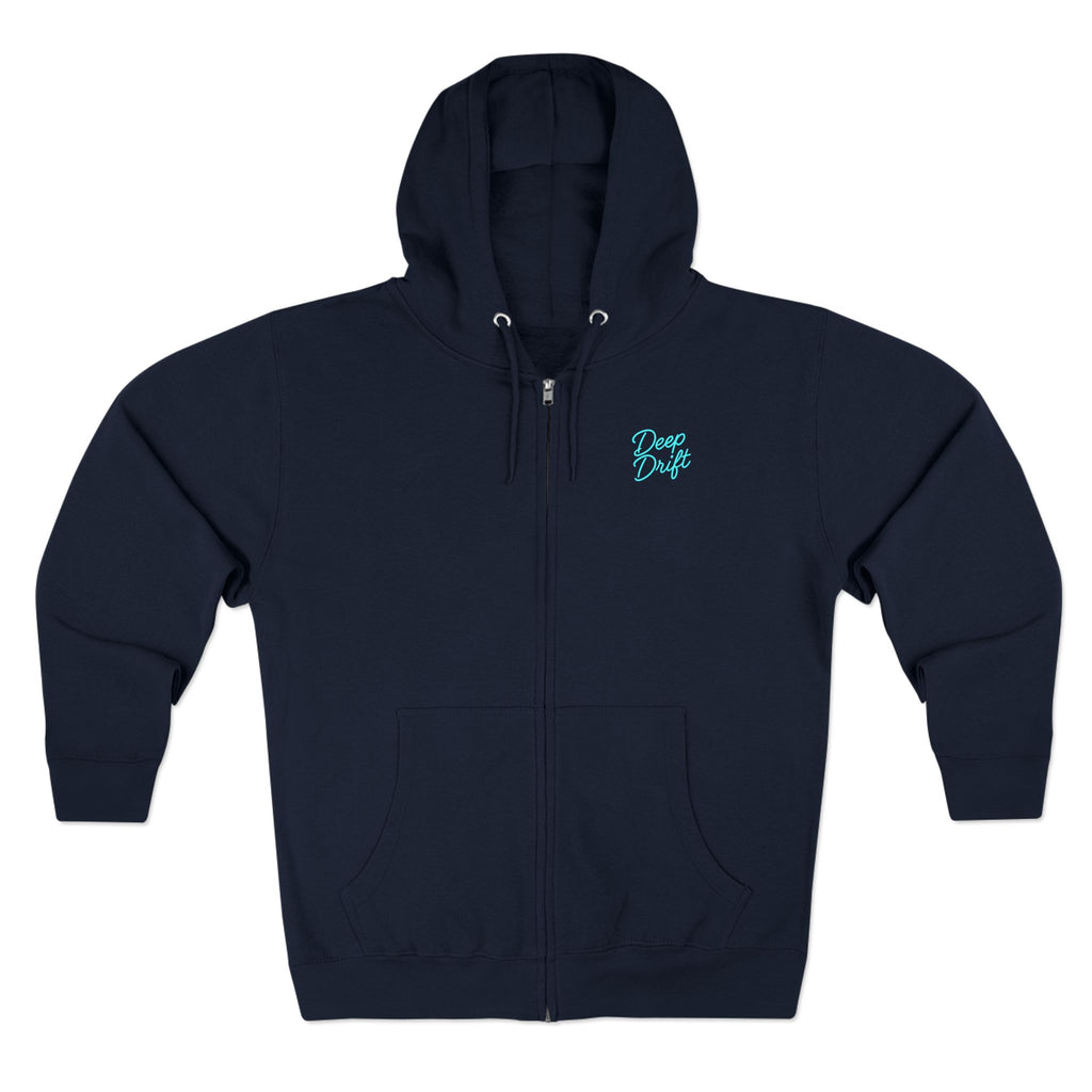 Marathon Key Neon Deep Drift Coral & Turtle Hooked Horizon Co. Unisex Zip Hoodie for Ocean Lovers, Nautical Fashion, Cool Weather Gear, Everyday Comfort, Perfect Gift