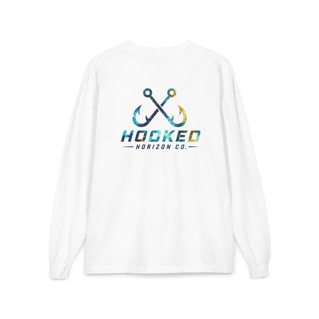 Blue & Gold Hooked Horizon Co.  Classic Logo Unisex Long Sleeve Pocket T-Shirt