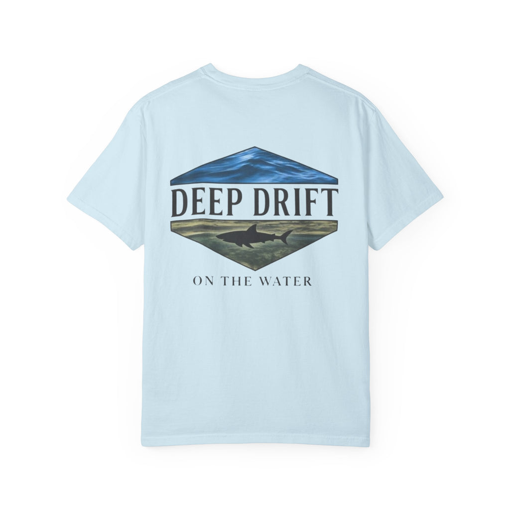Shark Tee — "Deep Drift on the Water" Fishing Graphicishing Tee for Angler Lovers, Shark Lovers, Ocean Tee