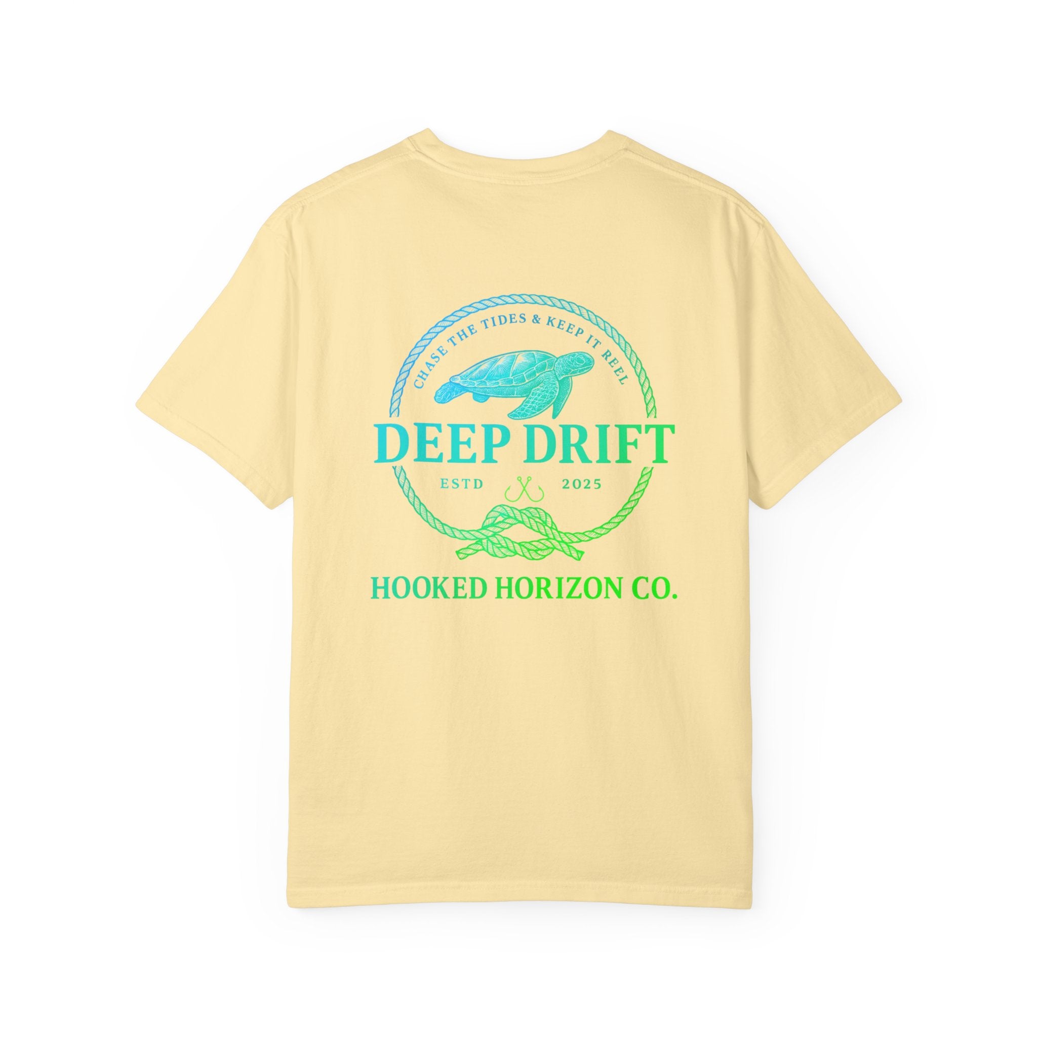 Deep Drift Fishing T-Shirt - Green & Blue Fishing Tee for Angler Lovers, Hammer Head Shark, Ocean Tee