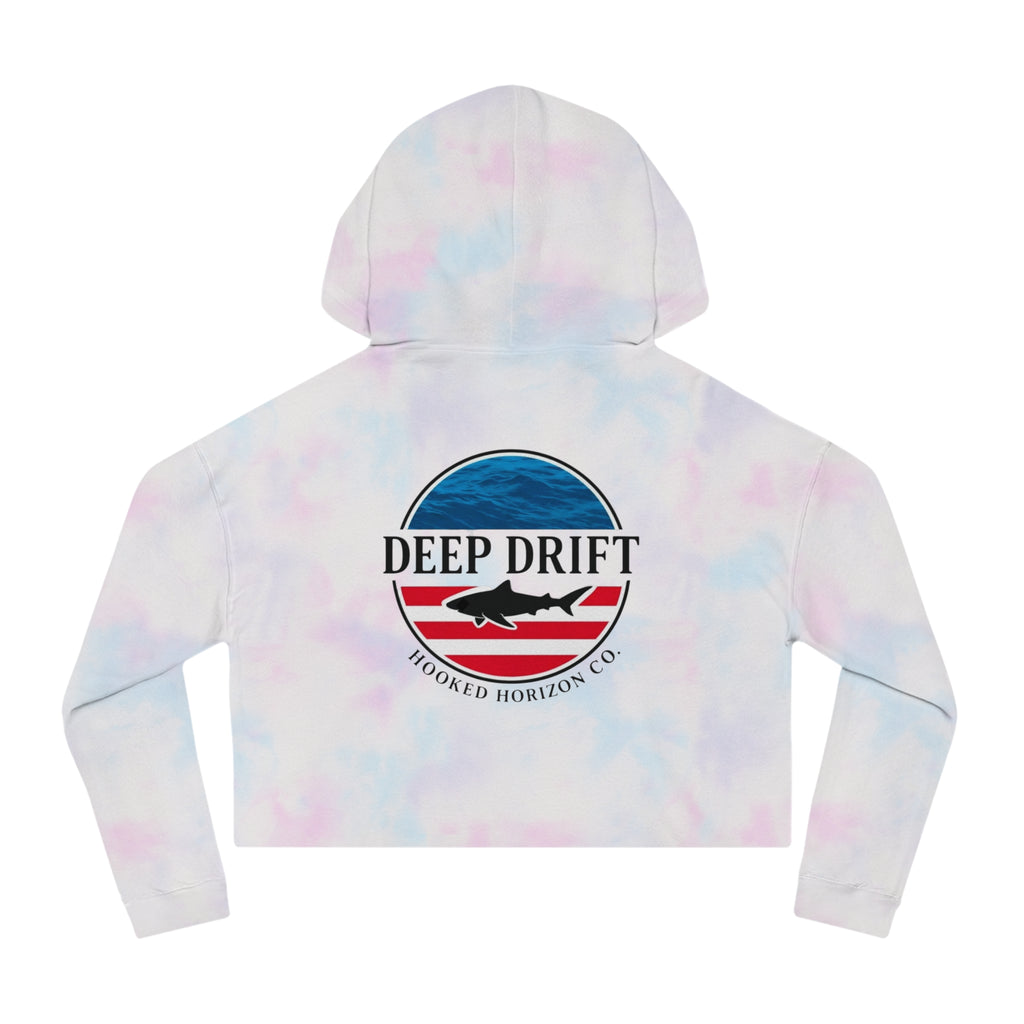USA Cropped Hoodie - "Deep Drift" Fishing Logo Cropped Hooded Sweatshirt