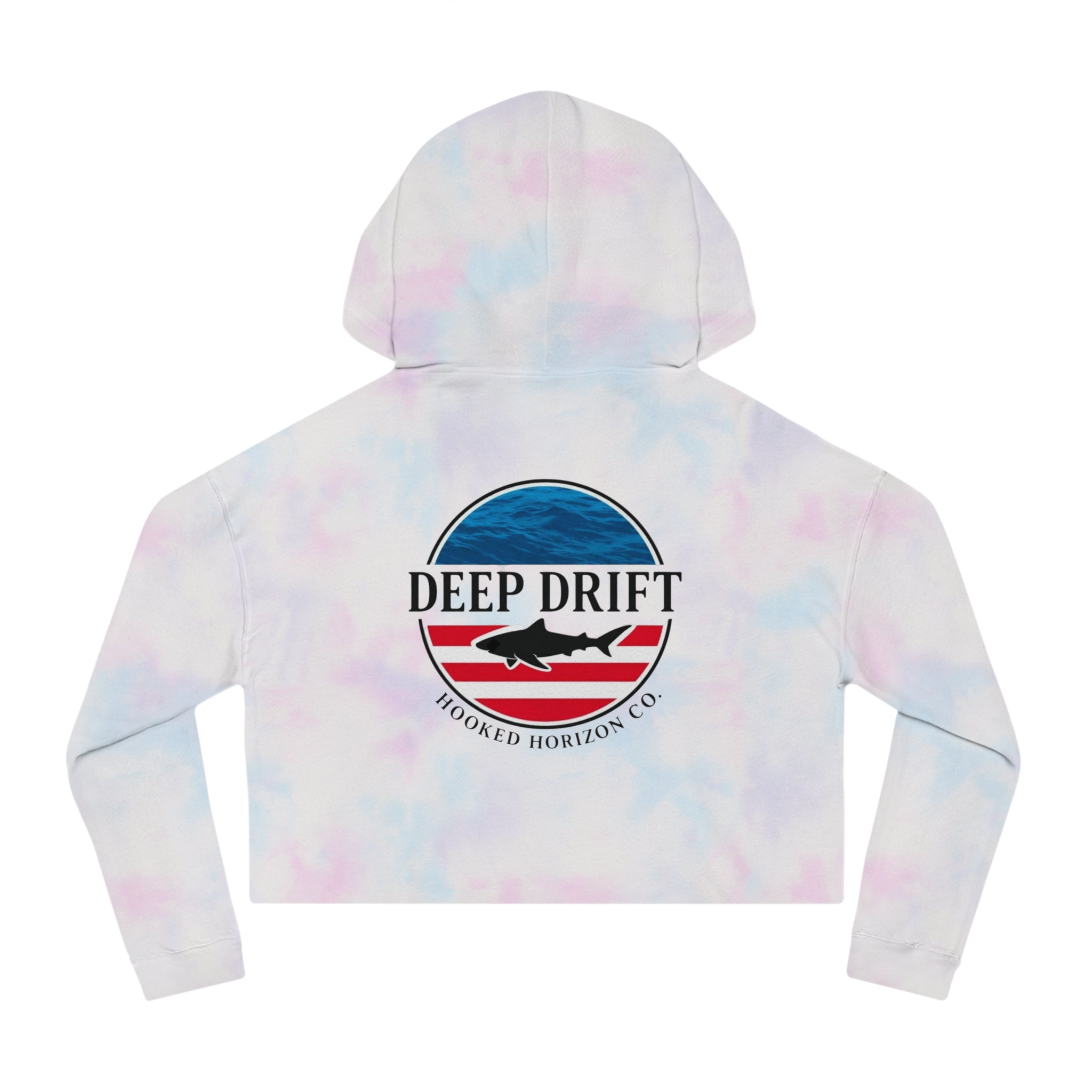 USA Cropped Hoodie - "Deep Drift" Fishing Logo Cropped Hooded Sweatshirt