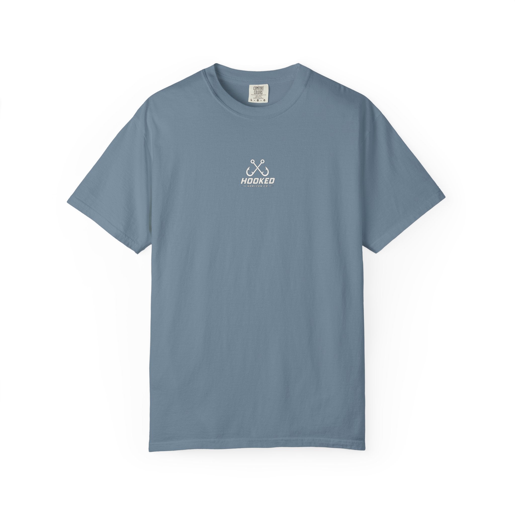 USA Triple Shark Hooked Horizon Co. — "Chasing Legends" Deep Drift Fishing Graphicishing Tee for Angler Lovers, Shark Lovers, Ocean Tee