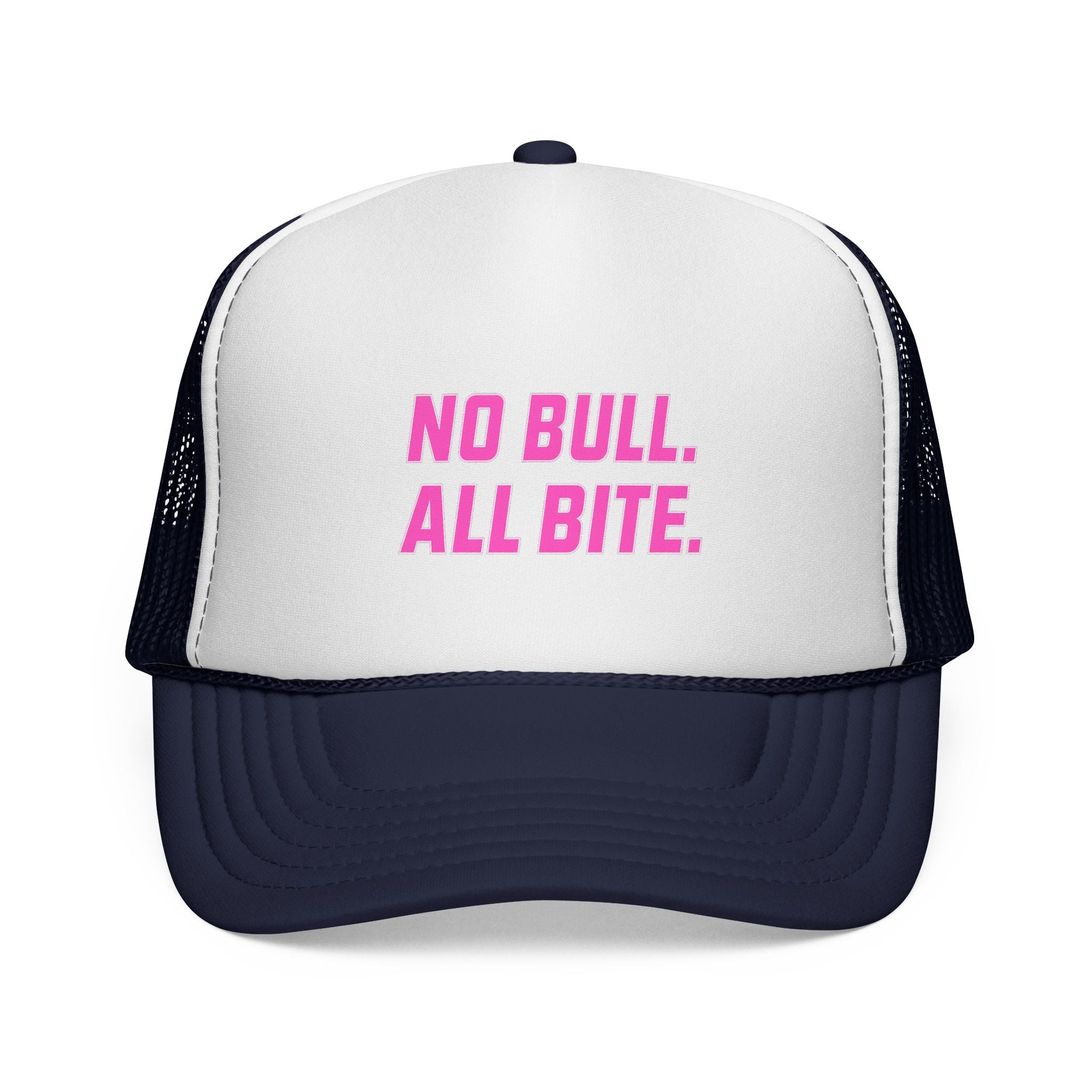Pink No Bull All Bite Shark Trucker Cap — Fishing & Beach Hat