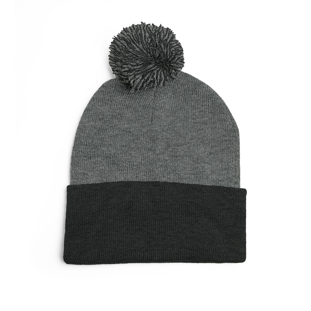 Hooked Horizon Co. Embroidered Pom-Pom Knit Cap — Cozy Grey Beanie with Multiple Color Variations
