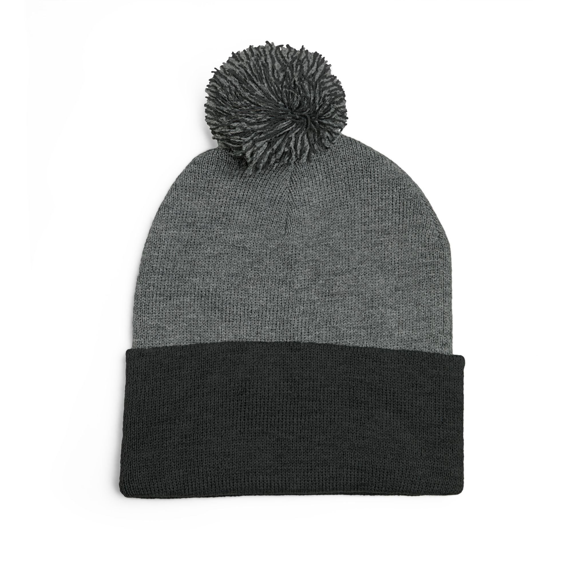 Hooked Horizon Co. Embroidered Pom-Pom Knit Cap — Cozy Grey Beanie with Multiple Color Variations