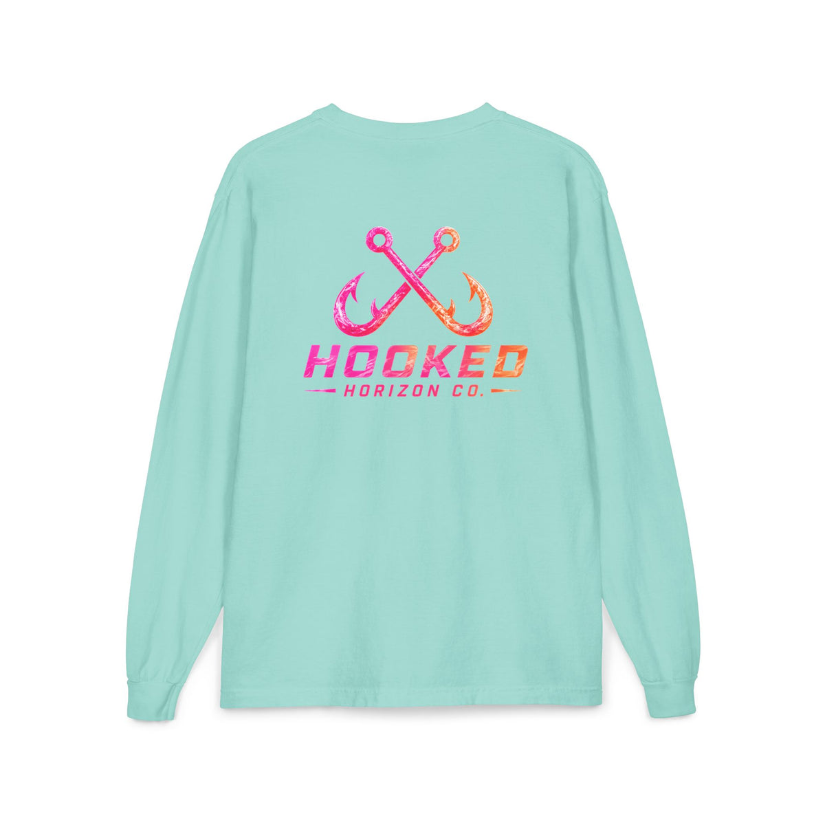 Hot Pink & Peach Hooked Horizon Co. — Classic Logo Unisex Long Sleeve Pocket T-Shirt