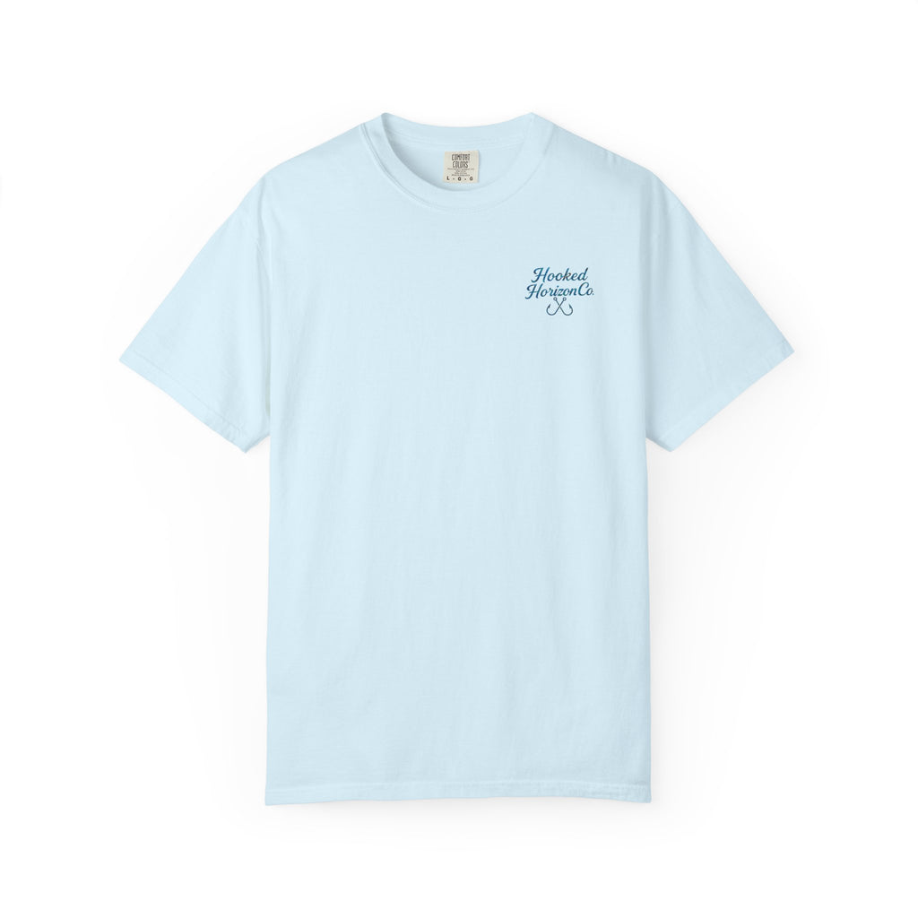 Mahi Mahi Hooked Horizon Co. — "Chasing Legends" Deep Drift Fishing Graphicishing Tee for Angler Lovers, Shark Lovers, Ocean Tee