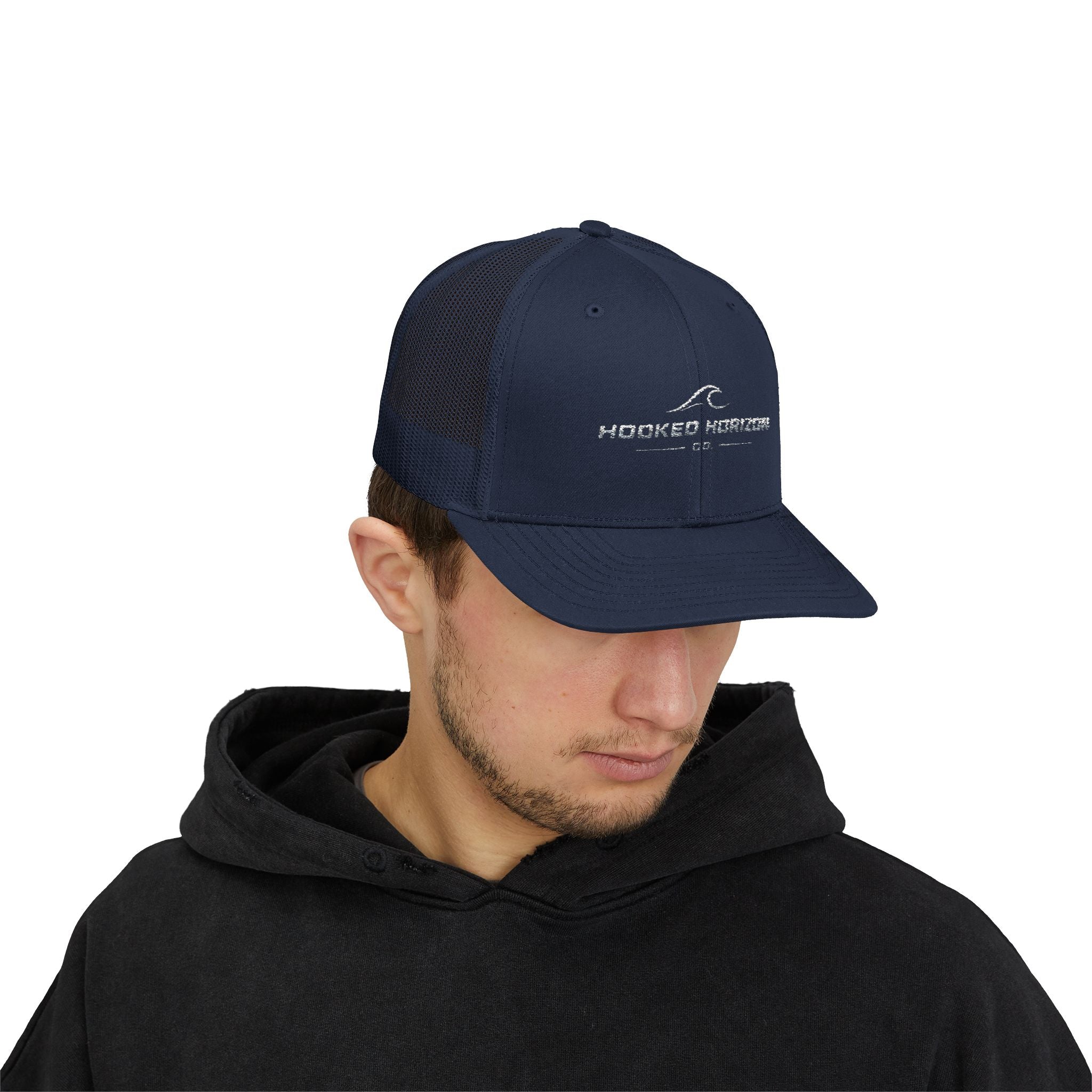 Wave Hooked Horizon Trucker Cap — Embroidered Fishing Snapback