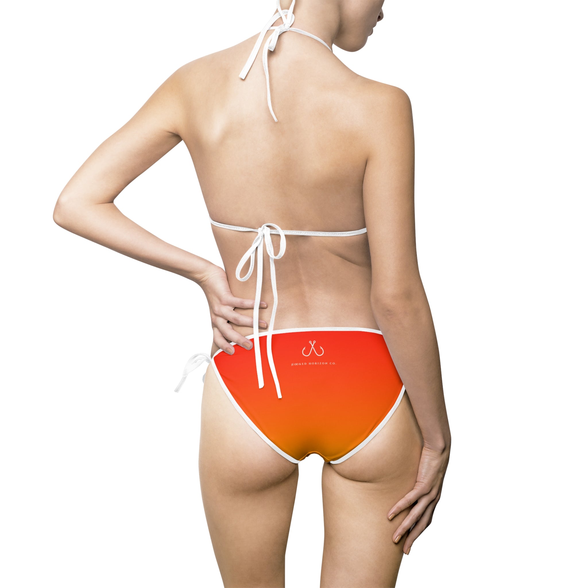 Redish Orange To Yellow Ombre Bikini – Hooked Horizon Co. Swimsuit, Summer Beachwear, Swimwear for Vacations, Pool Parties, Tropical Getaways, Custom Strap Colors – Multiple Variations