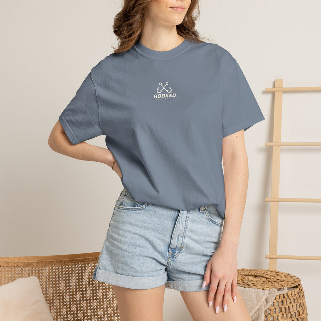 USA Shark Flag T-Shirt — "Hooked Horizon Co." American Fishing Graphic Tee