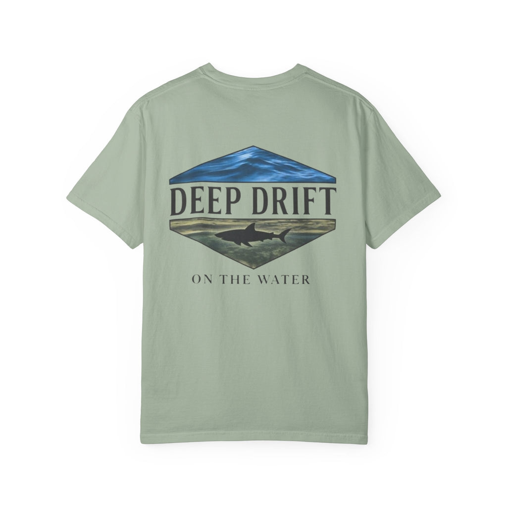 Shark Tee — "Deep Drift on the Water" Fishing Graphicishing Tee for Angler Lovers, Shark Lovers, Ocean Tee
