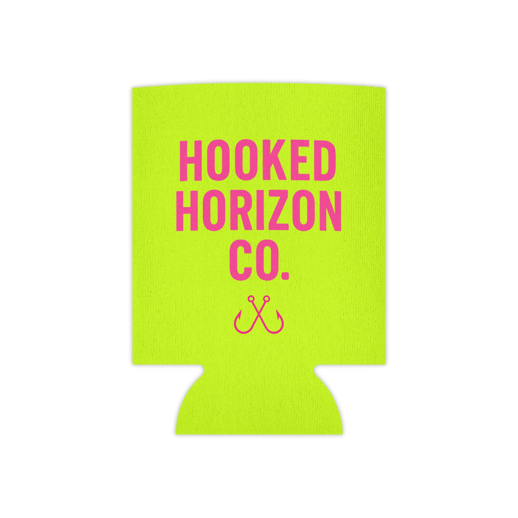 Neon Yellow & Pink Coozie — Hooked Horizon Co. Fishing Wave Koozie