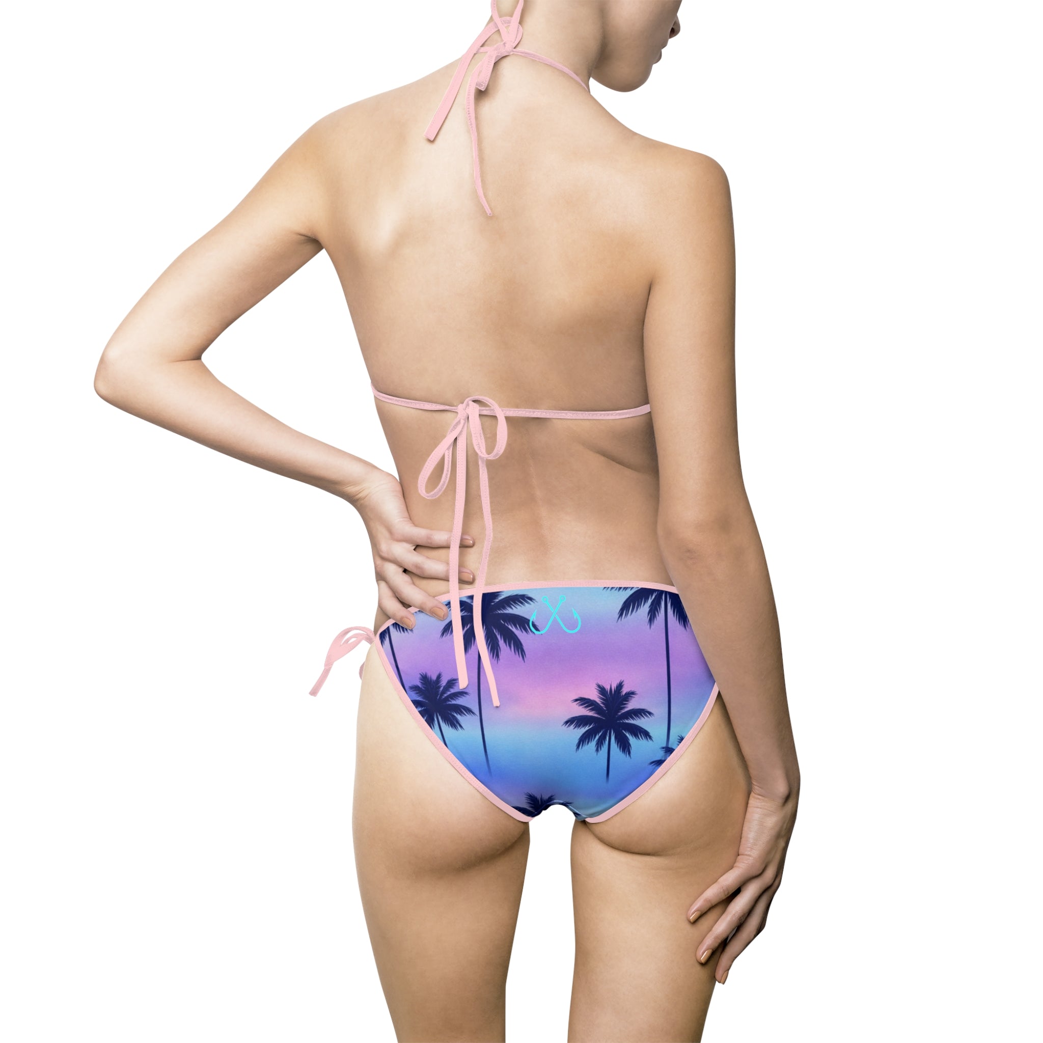 Palm Sunset Bikini –  Hooked Horizon Co. Swimsuit, Summer Beachwear, Swimwear for Vacations, Pool Parties, Tropical Getaways, Custom Strap Colors – Multiple Variations