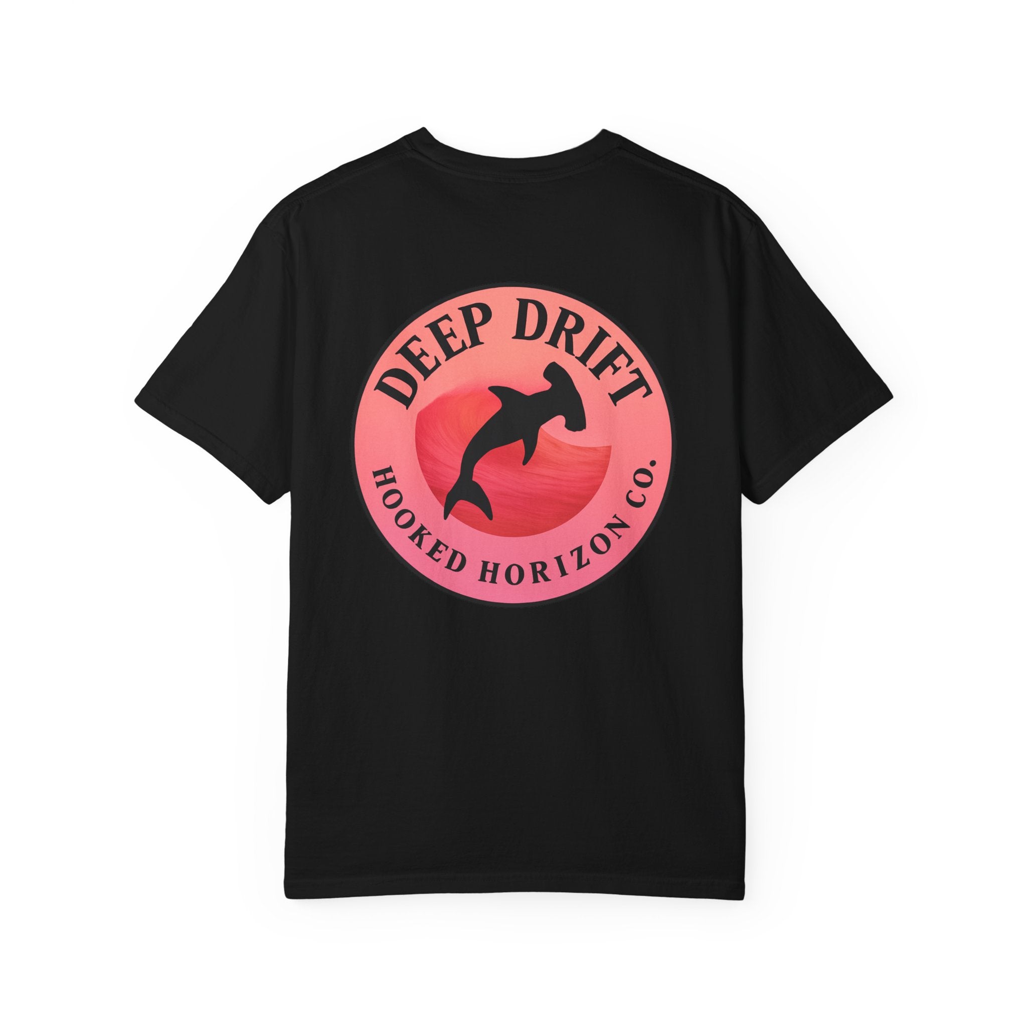 Deep Drift Fishing T-Shirt - Pink & Peach Fishing Tee for Angler Lovers, Pink Ombre, Hammer Head Shark Tee, Ocean-inspired