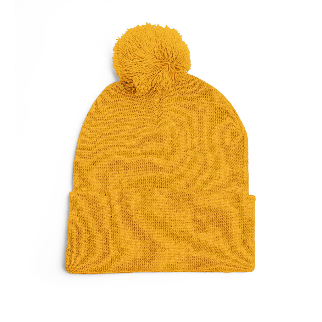 Hooked Horizon Co. Embroidered Pom-Pom Knit Cap — Cozy Grey Beanie with Multiple Color Variations