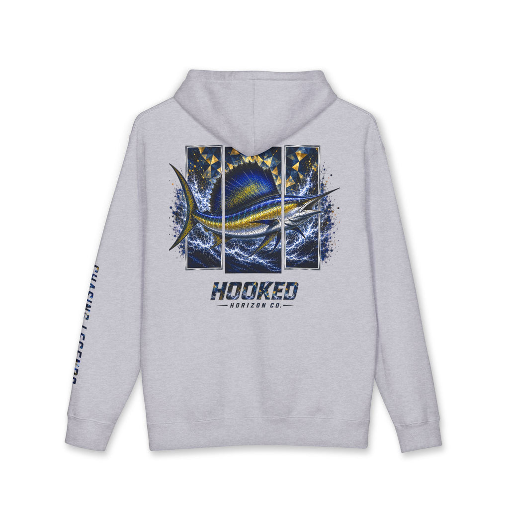 Sail Fish Hoodie Hooked Horizon Co. — Fishing Back Graphic Hoodie, Multiple Color Variations