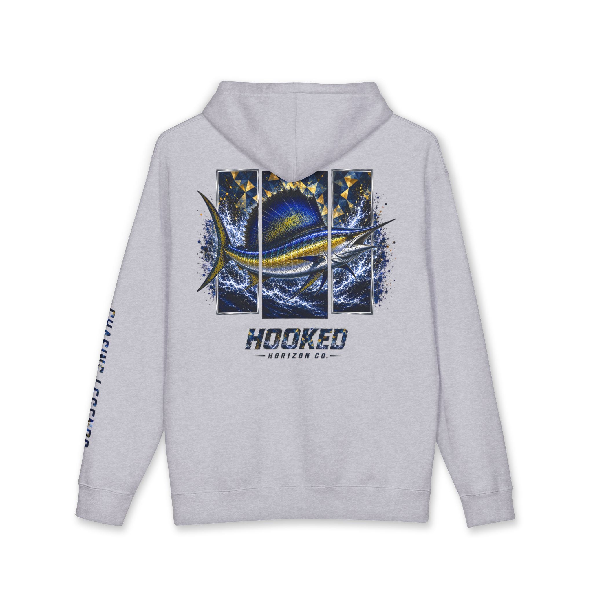 Sail Fish Hoodie Hooked Horizon Co. — Fishing Back Graphic Hoodie, Multiple Color Variations