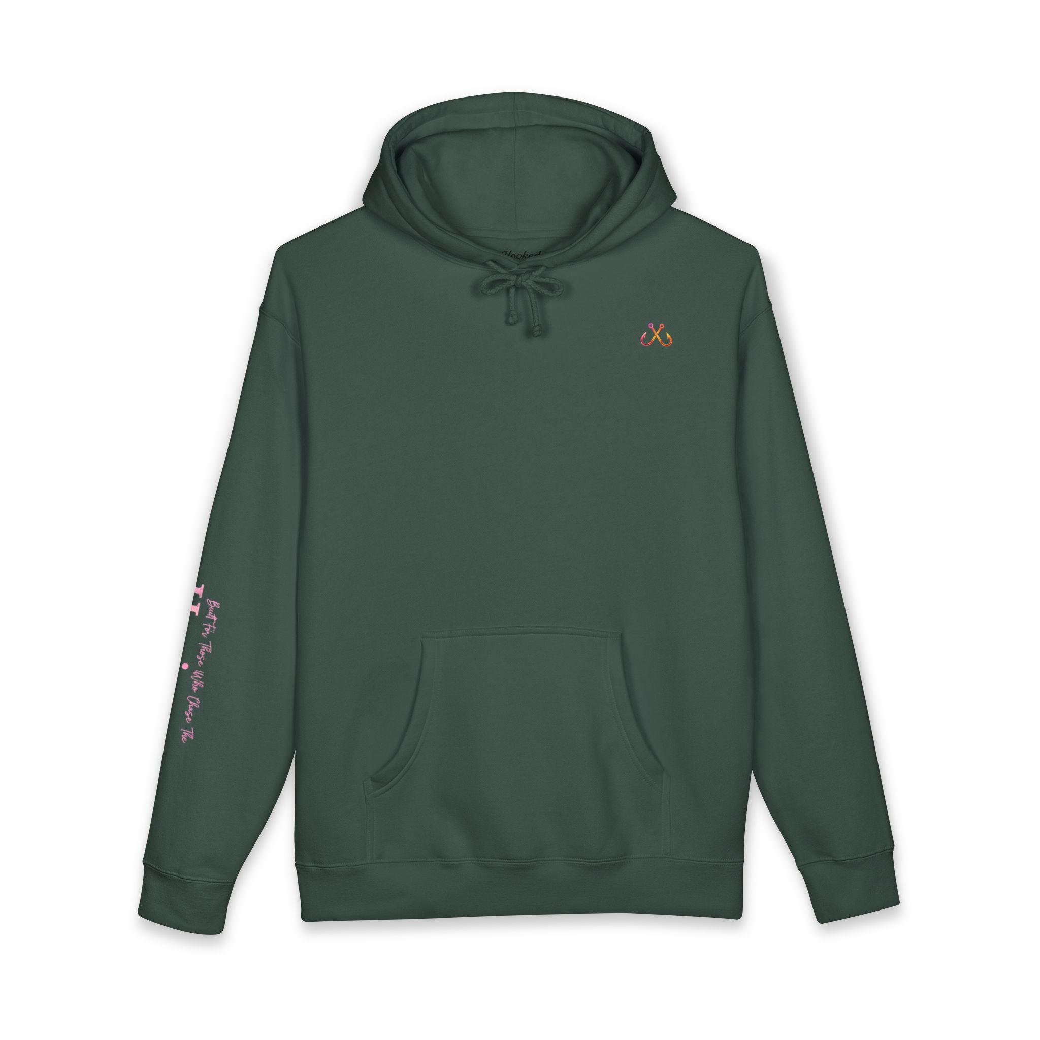 Pink & Orange Chasing Legends Not Trends Hoodie Hooked Horizon Co. — Minimal Skeletal Fish Back Graphic Hoodie, Multiple Color Variations