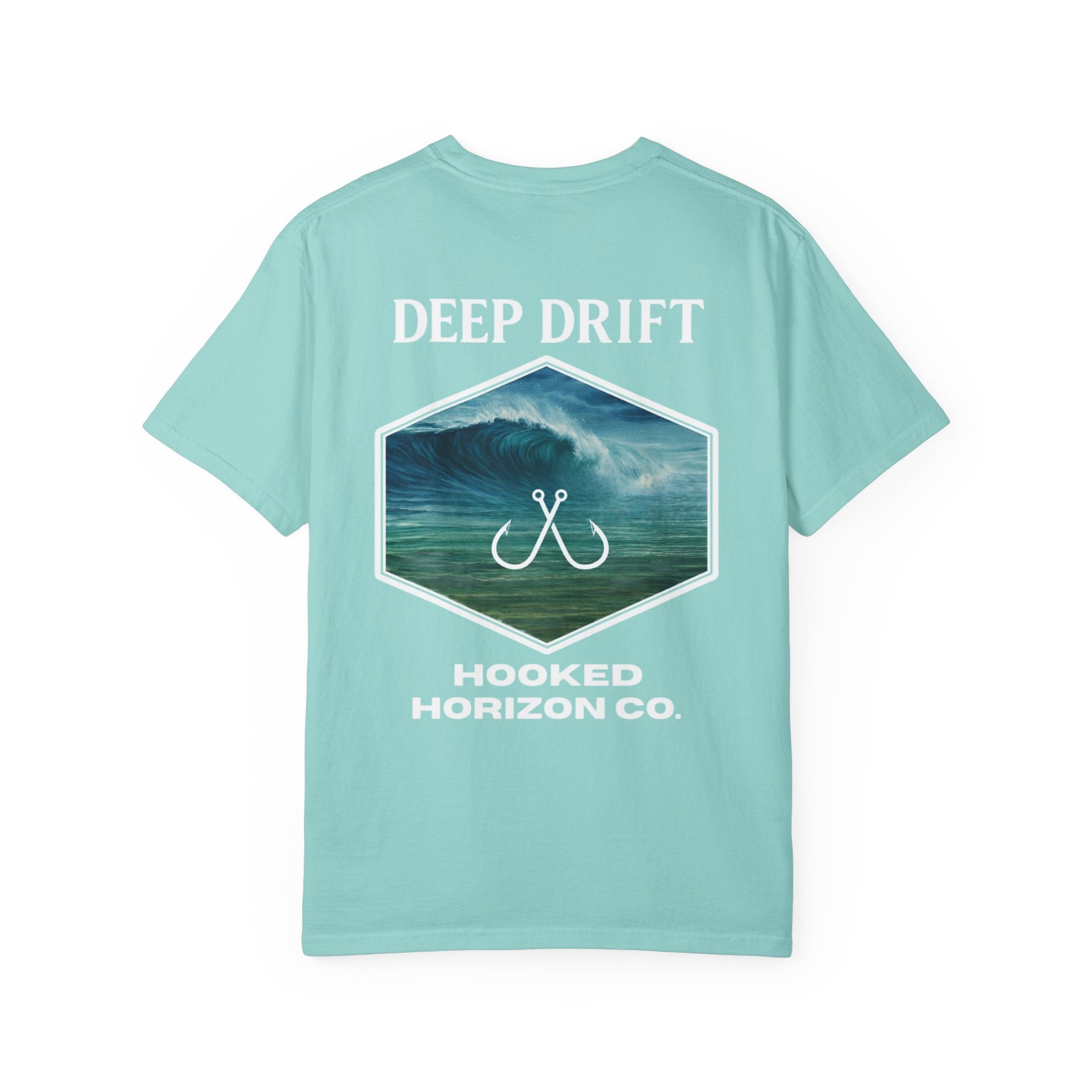 Deep Drift Wave Break Fishing T-Shirt - White Trim Ocean-inspired Fishing Tee for Angler Lovers, Hooked Horizon Co. Tee