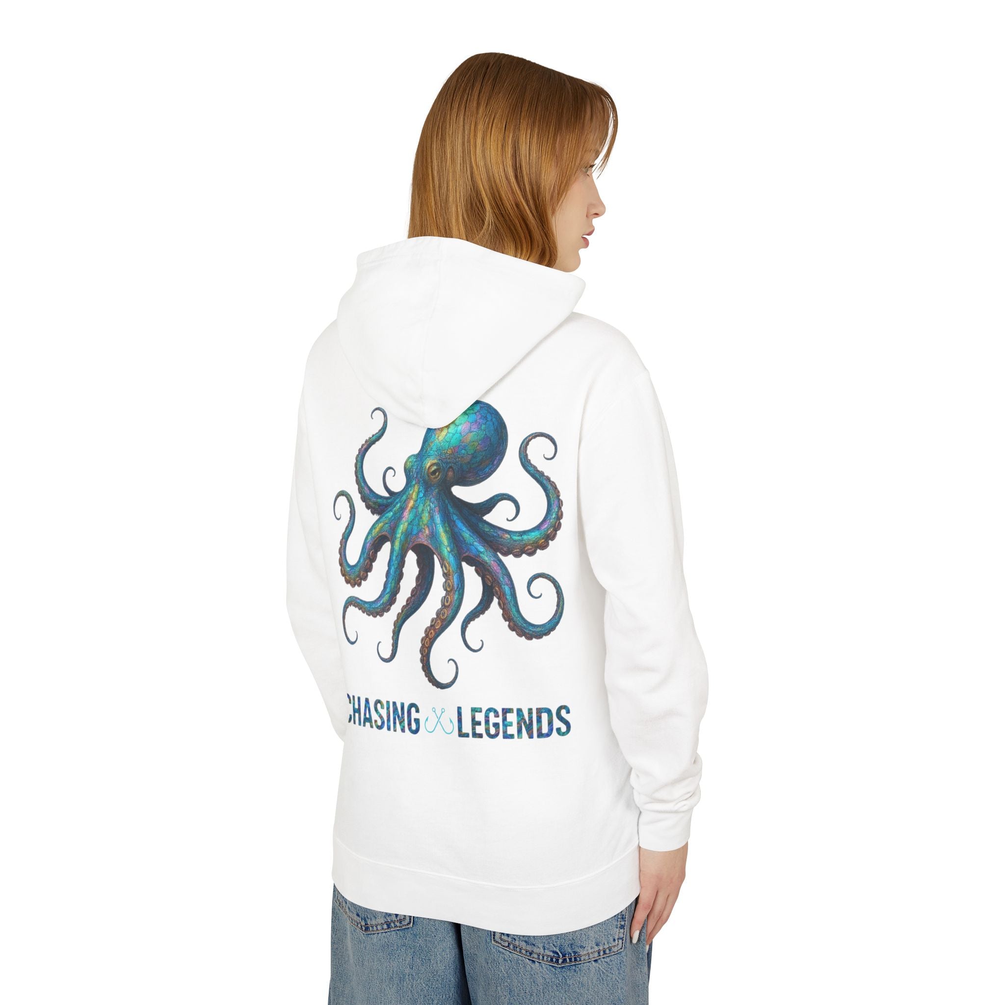 Chasing Legends Octopus Hoodie — Hooked Horizon Co Unisex Lightweight Hoodie with Deep Drift Design | Perfect for Fishermen, Beach Lovers, Casual Outings, Gift for Him/Her, Nautical Style,  Ocean Lover Gifts