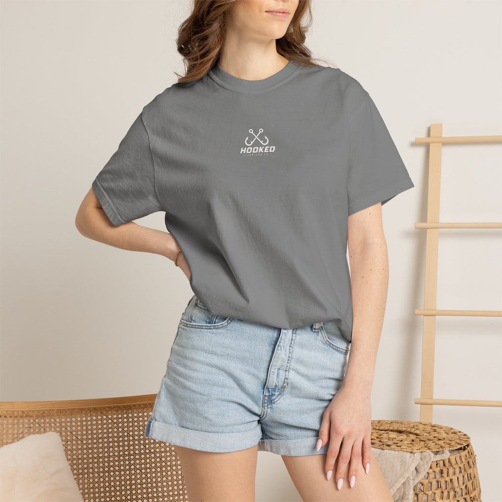 USA Shark Flag T-Shirt — "Hooked Horizon Co." American Fishing Graphic Tee