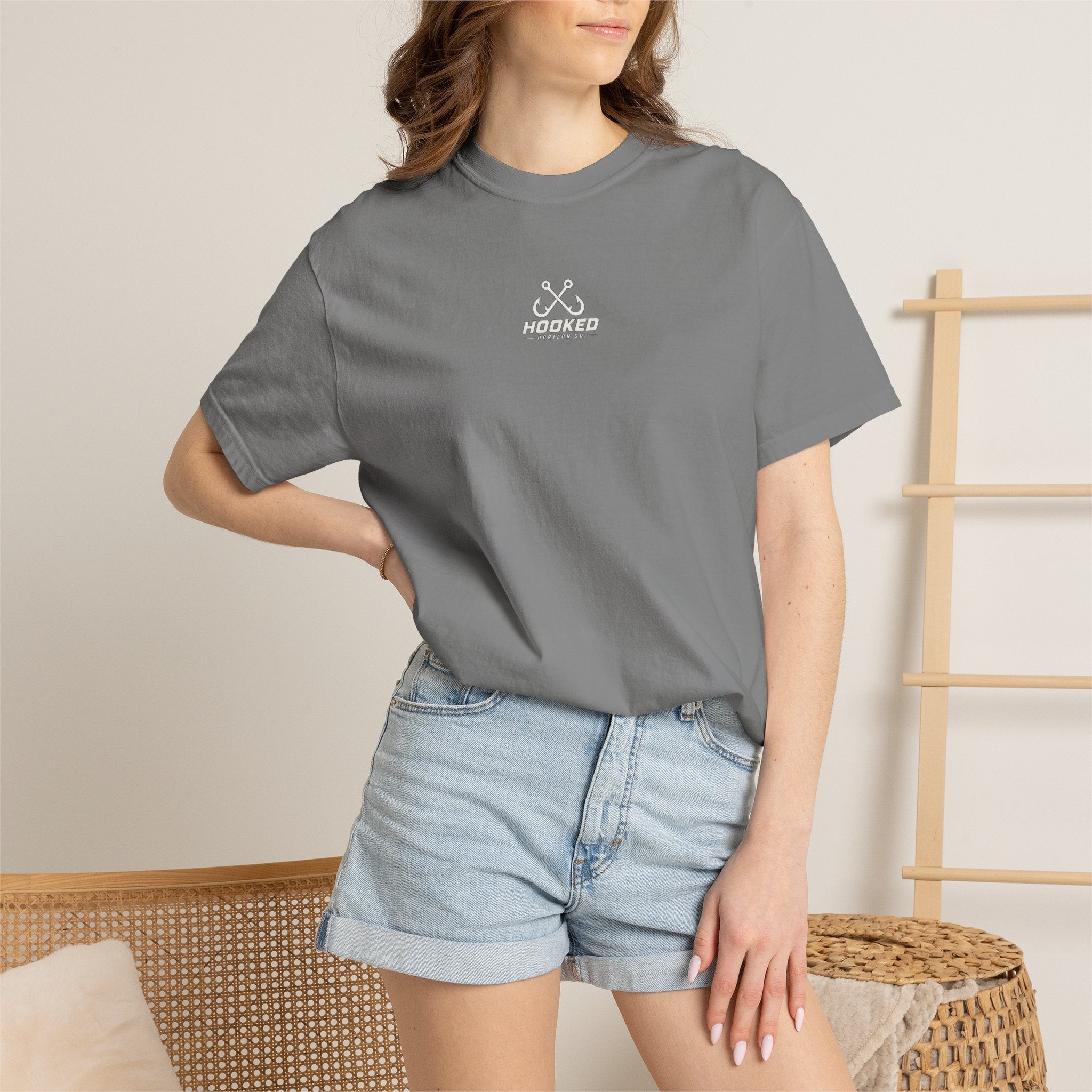 USA Shark Flag T-Shirt — "Hooked Horizon Co." American Fishing Graphic Tee