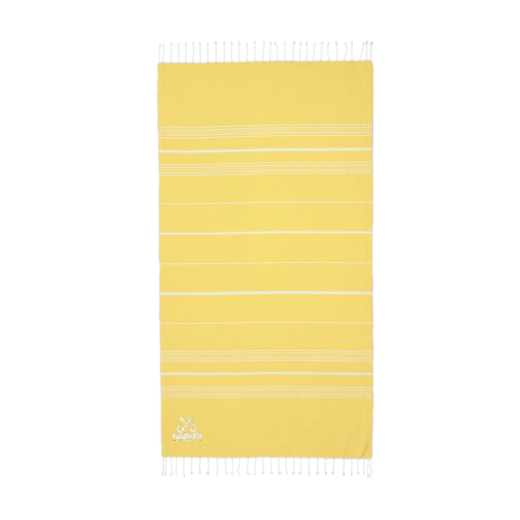 Hooked Horizon Co.  Classic Logo Cali Embroidered Stripe Throw Blanket — Lightweight Fringe Beach & Patio Blanket