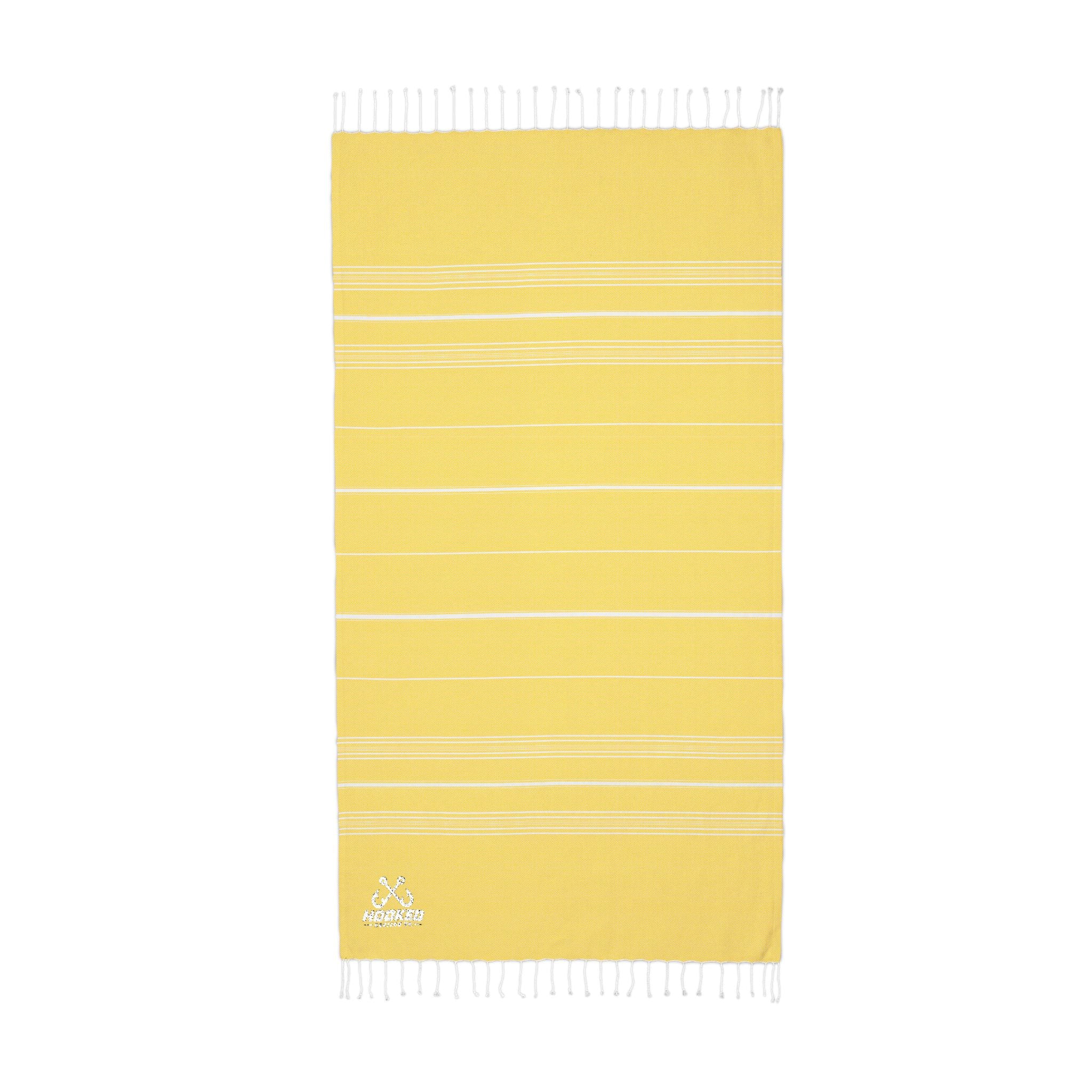 Hooked Horizon Co.  Classic Logo Cali Embroidered Stripe Throw Blanket — Lightweight Fringe Beach & Patio Blanket