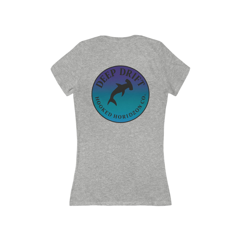 Purple & Blue Hammer Head Shark Deep Drift Women's V-Neck Tee - Casual Style, Gift for Beach Lovers, Summer Wear, Travel Outfit, Comfortable Tee