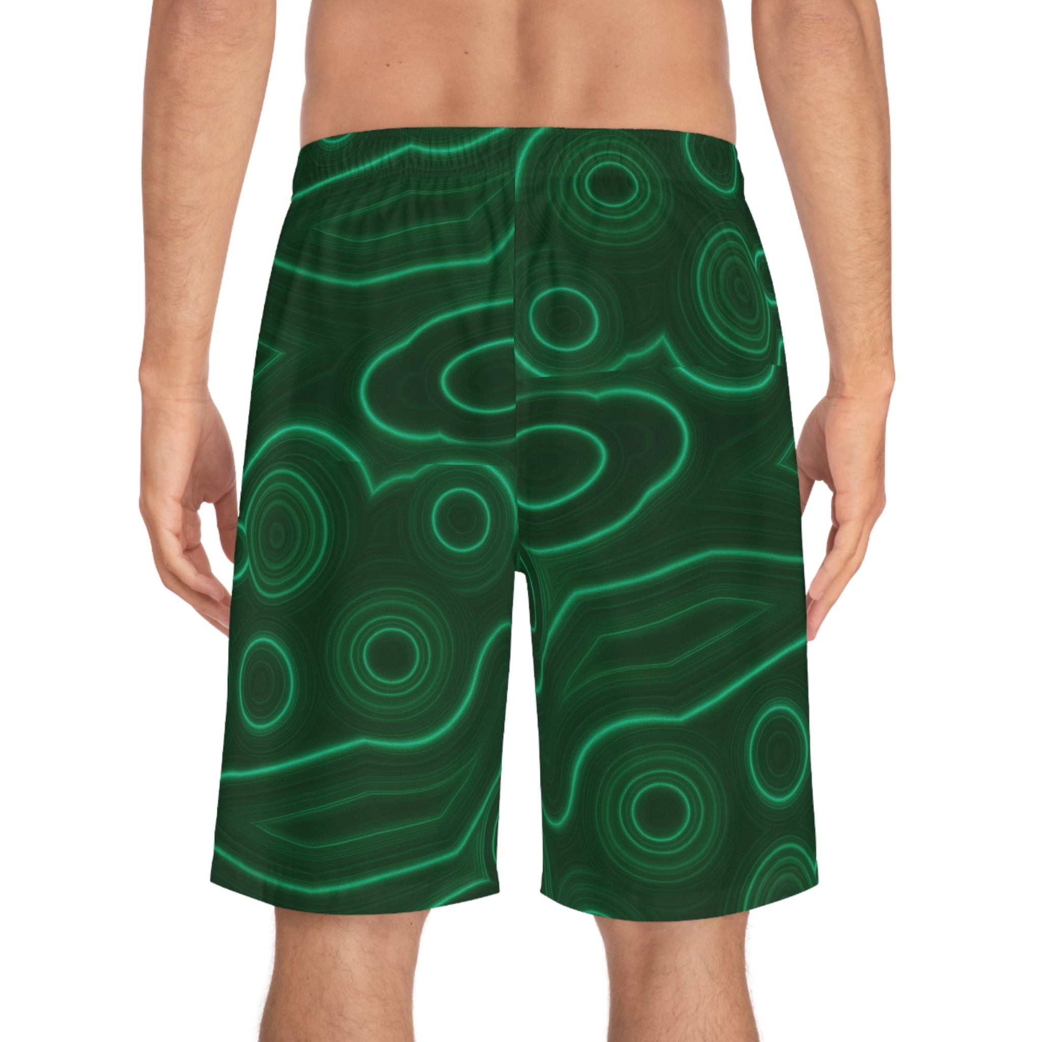 Green Malachite Ocean Mineral-Inspired Board Shorts, Swimwear for Beach Days, Summer Vacations, Pool Parties, Surfing Attire, Water Sports