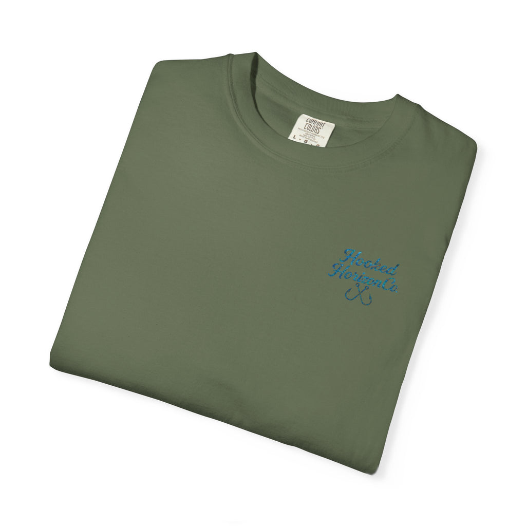 Mahi Mahi Hooked Horizon Co. — "Chasing Legends" Deep Drift Fishing Graphicishing Tee for Angler Lovers, Shark Lovers, Ocean Tee