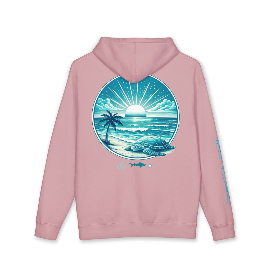 Sea Turtle & Sunset Hoodie Hooked Horizon Co. — Minimal Fishing Back Graphic Hoodie, Multiple Color Variations