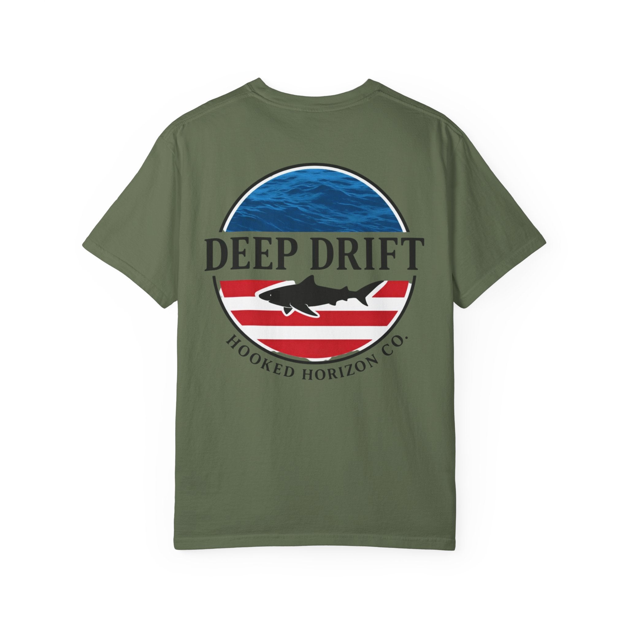 USA Deep Drift Fishing T-Shirt - RED, WHITE & BLUE Fishing Tee for Angler Lovers, Shark Lovers, Ocean Tee