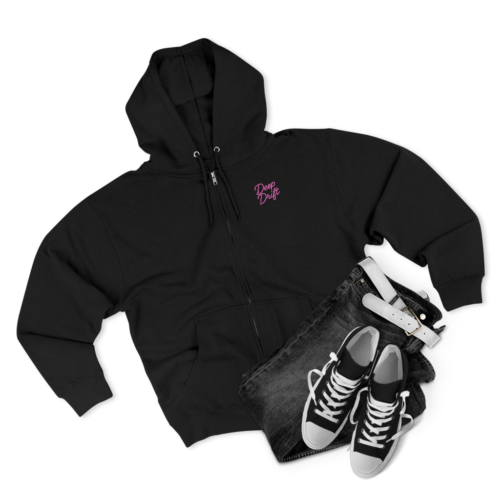 Neon Deep Drift Coral & Turtle Hooked Horizon Co. Unisex Zip Hoodie for Ocean Lovers, Nautical Fashion, Cool Weather Gear, Everyday Comfort, Perfect Gift