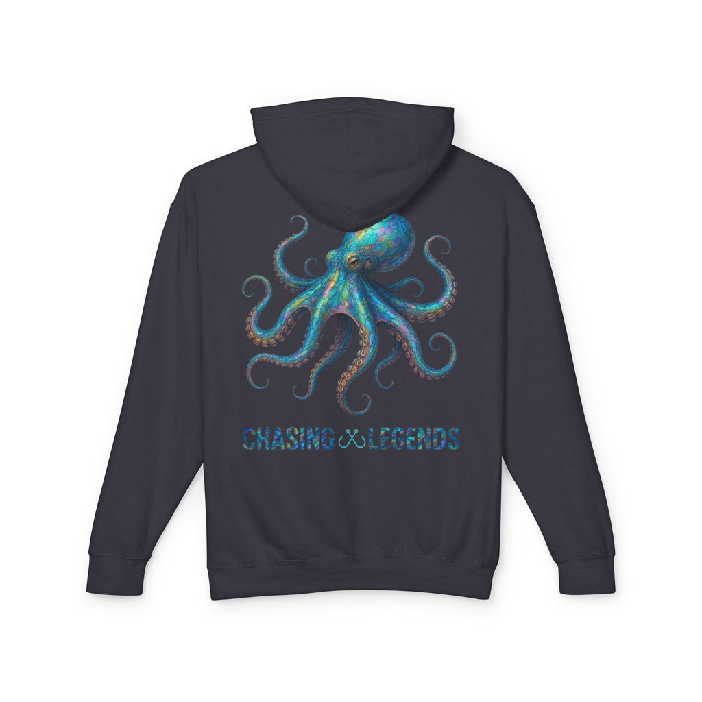 Chasing Legends Octopus Hoodie — Hooked Horizon Co Unisex Lightweight Hoodie with Deep Drift Design | Perfect for Fishermen, Beach Lovers, Casual Outings, Gift for Him/Her, Nautical Style,  Ocean Lover Gifts