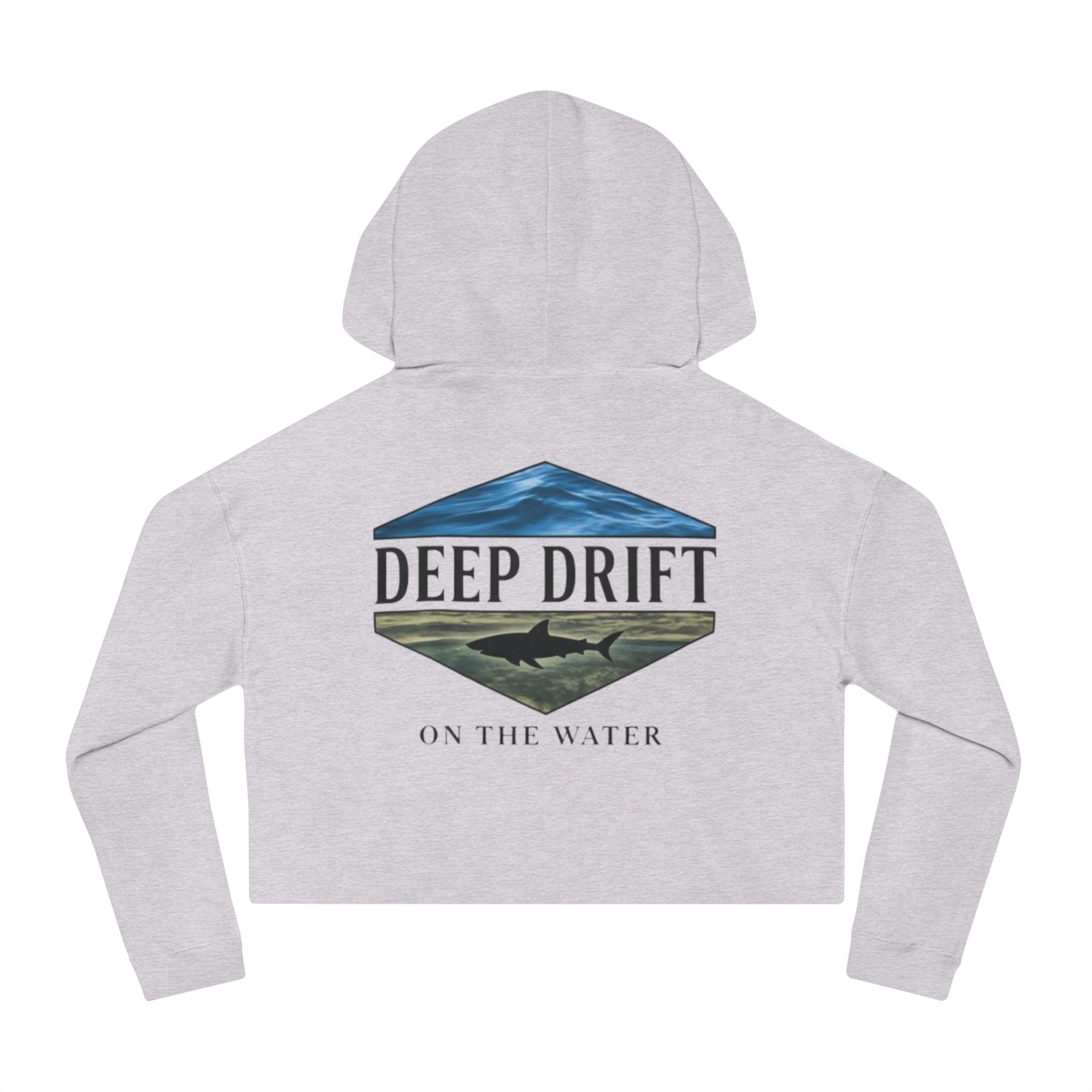 Shark Cropped Hoodie — "Deep Drift on the Water" Fishing Graphic