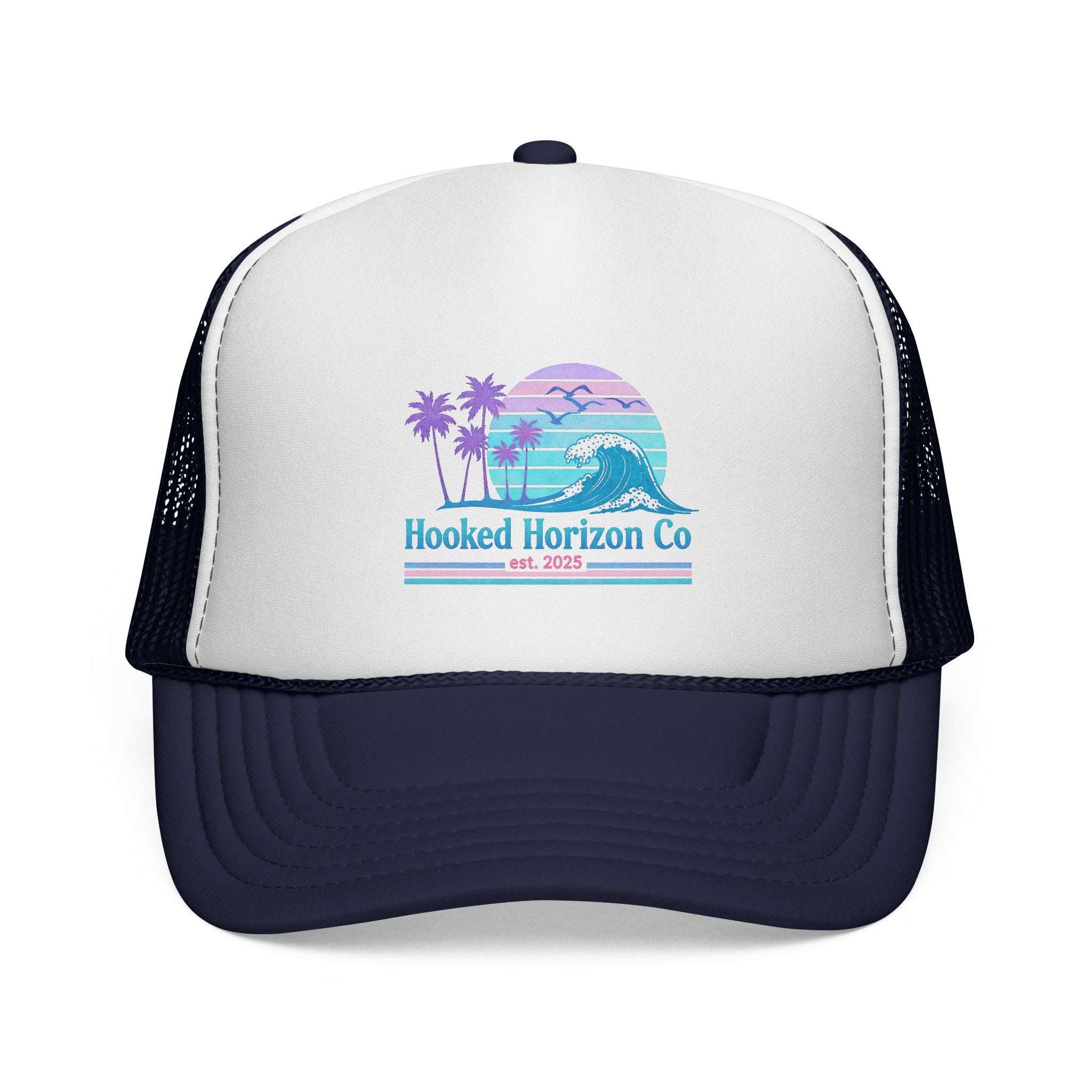 Copy of Hooked Horizon Co.  Wave, Sunset & Palm Tree 90s Inspired Trucker Cap — Outdoor & Beach Hat Ocean Conservation Gifts For Him & Her