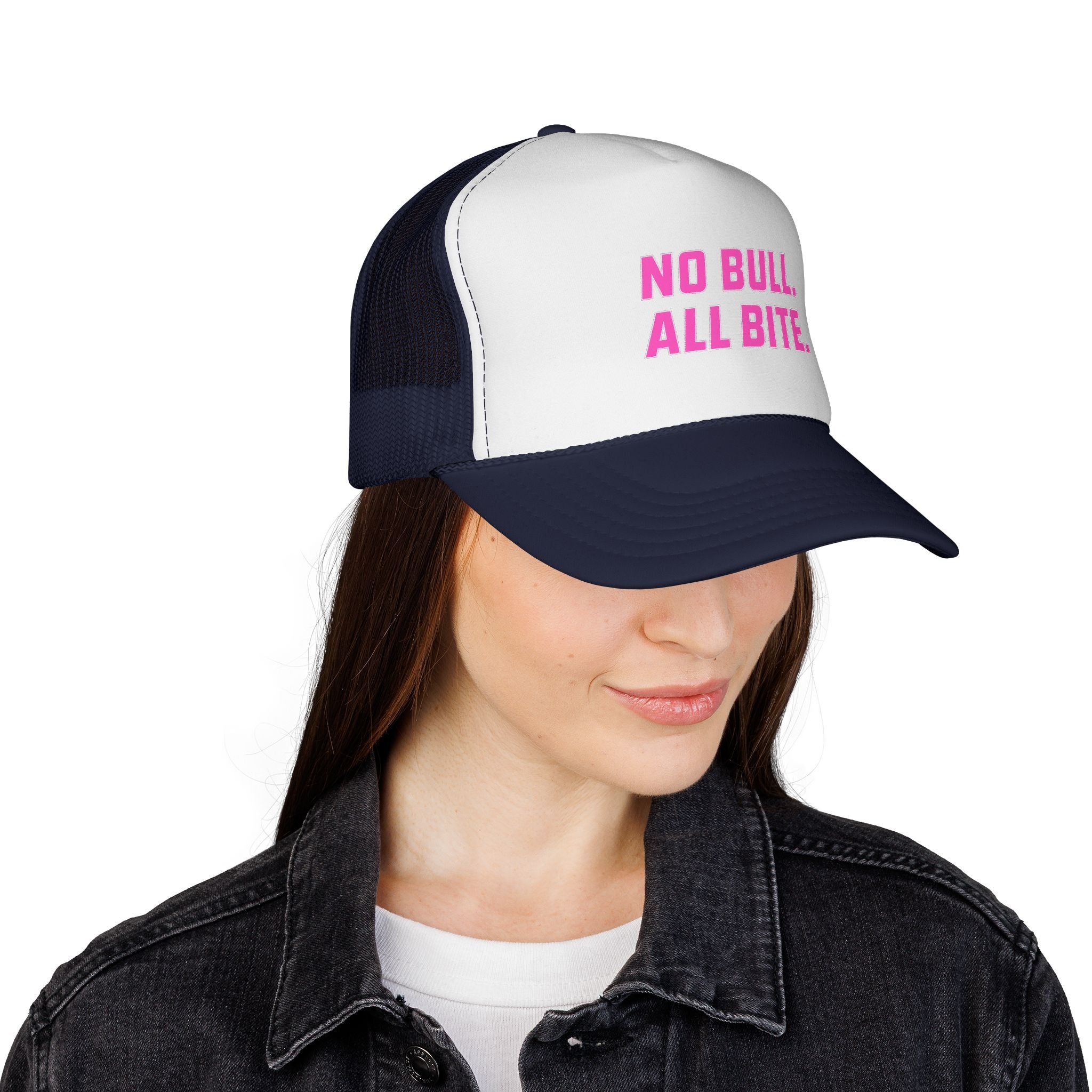 Pink No Bull All Bite Shark Trucker Cap — Fishing & Beach Hat