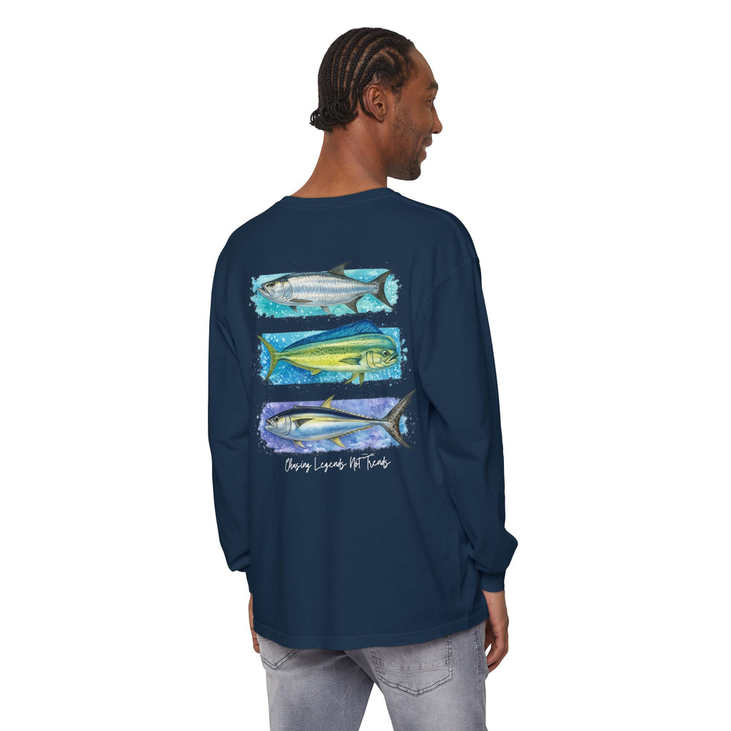 Chasing Legends Tarpon, Mahi Mahi, TunaSaltwater Fish Long Sleeve Tee — Hooked Horizon Co. Graphic Shirt