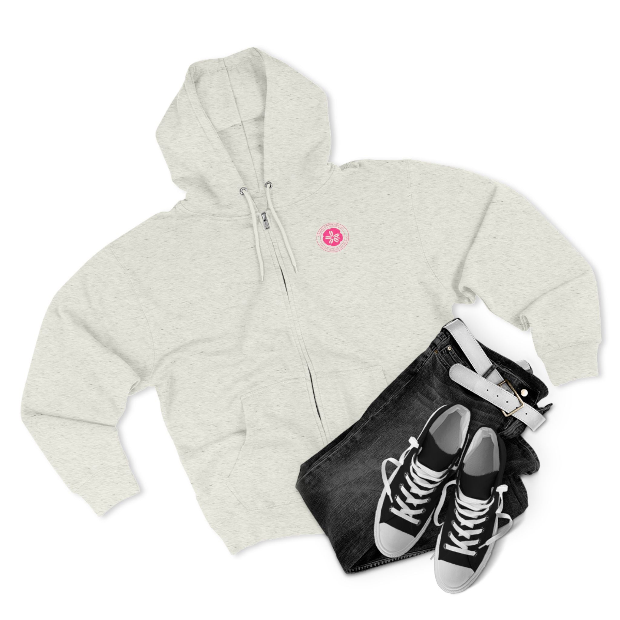 Pink Sand Dollar Tropical Flower Logo— Hooked Horizon Co. Zip-Up Hoodie