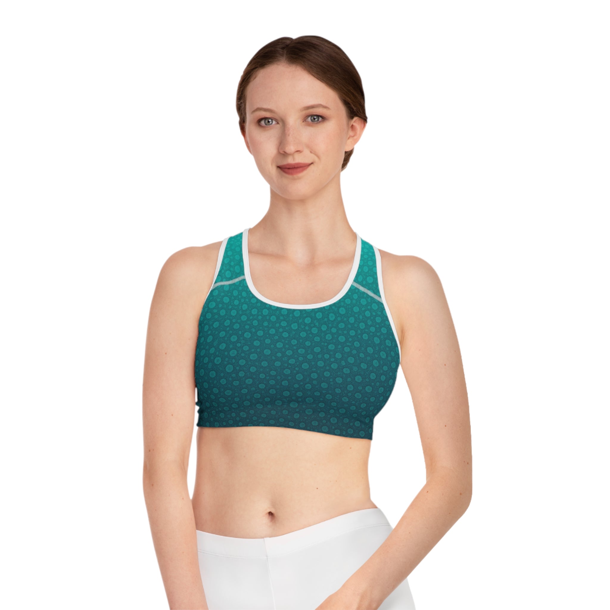 Teal Spotted Deep Drift Hooked Horizon Co. Stylish Sports Bra for Active Women, Workout Top, Gym Essential, Fitness Apparel, Athleisure Wear, Yoga Gear