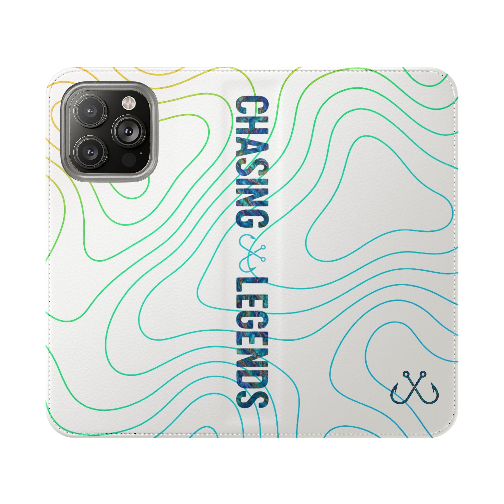 Ocean Topography Waves Flip Phone Case — Turquoise Water Pattern Wallet Cover