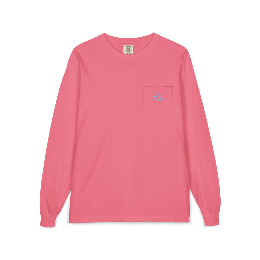 Bright Blue Hooked Horizon Co.  Classic Logo Unisex Long Sleeve Pocket T-Shirt