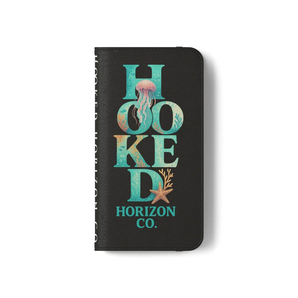 Turtle Hooked Horizon Co Flip Phone Case — Turquoise Water Pattern Wallet Cover