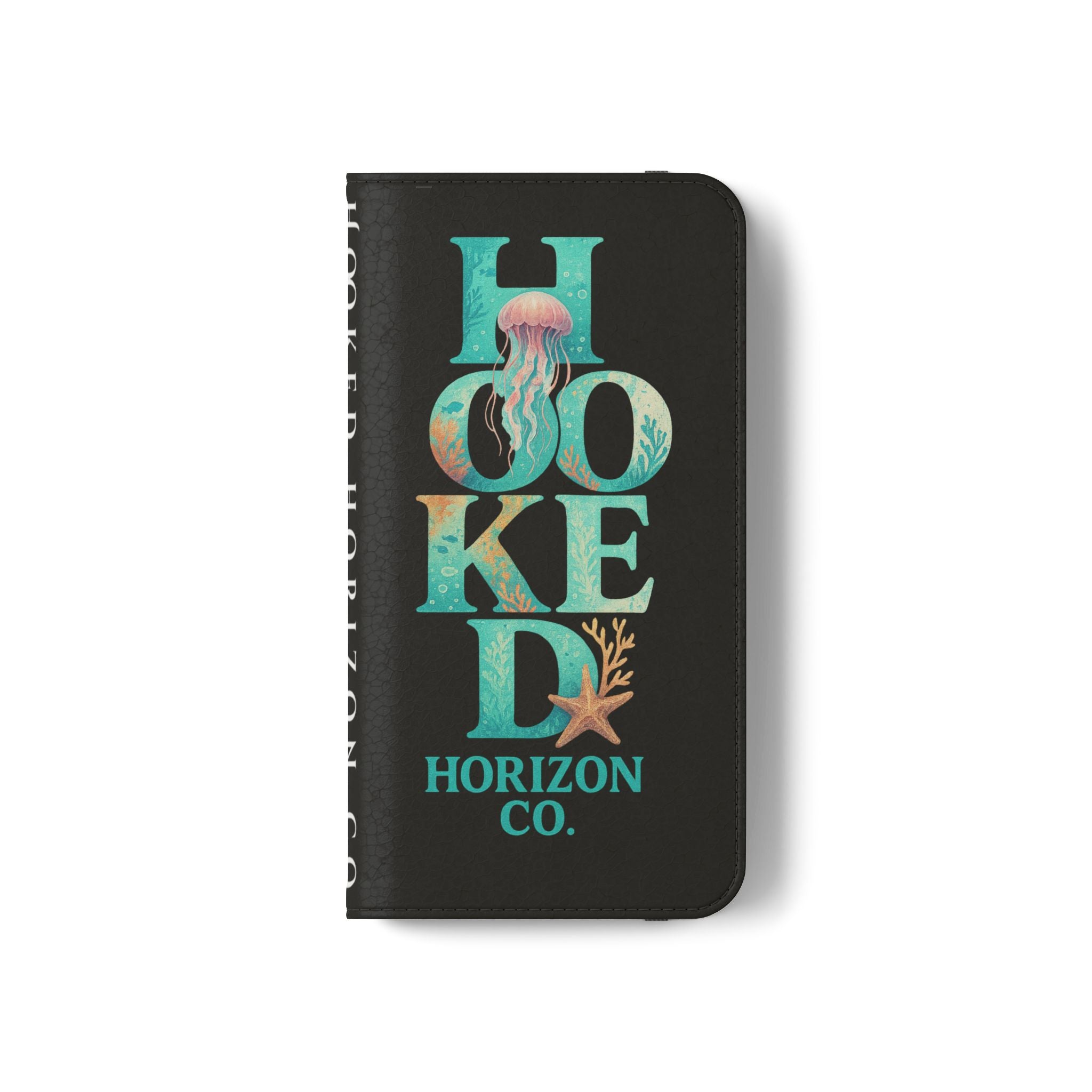 Turtle Hooked Horizon Co Flip Phone Case — Turquoise Water Pattern Wallet Cover