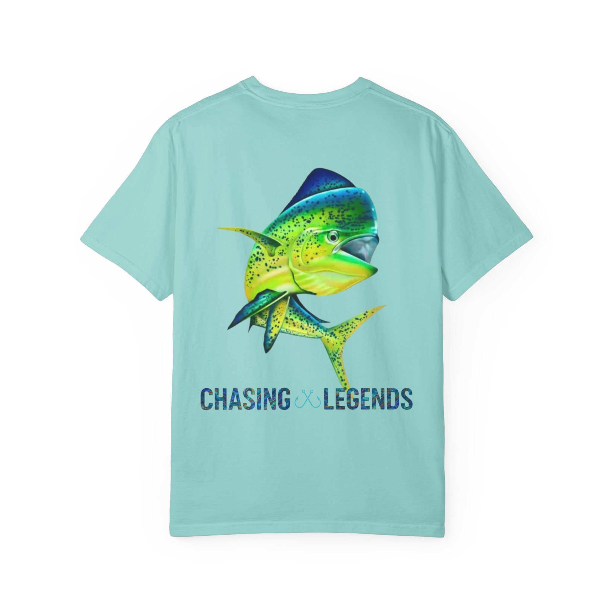 Mahi Mahi Hooked Horizon Co. — "Chasing Legends" Deep Drift Fishing Graphicishing Tee for Angler Lovers, Shark Lovers, Ocean Tee