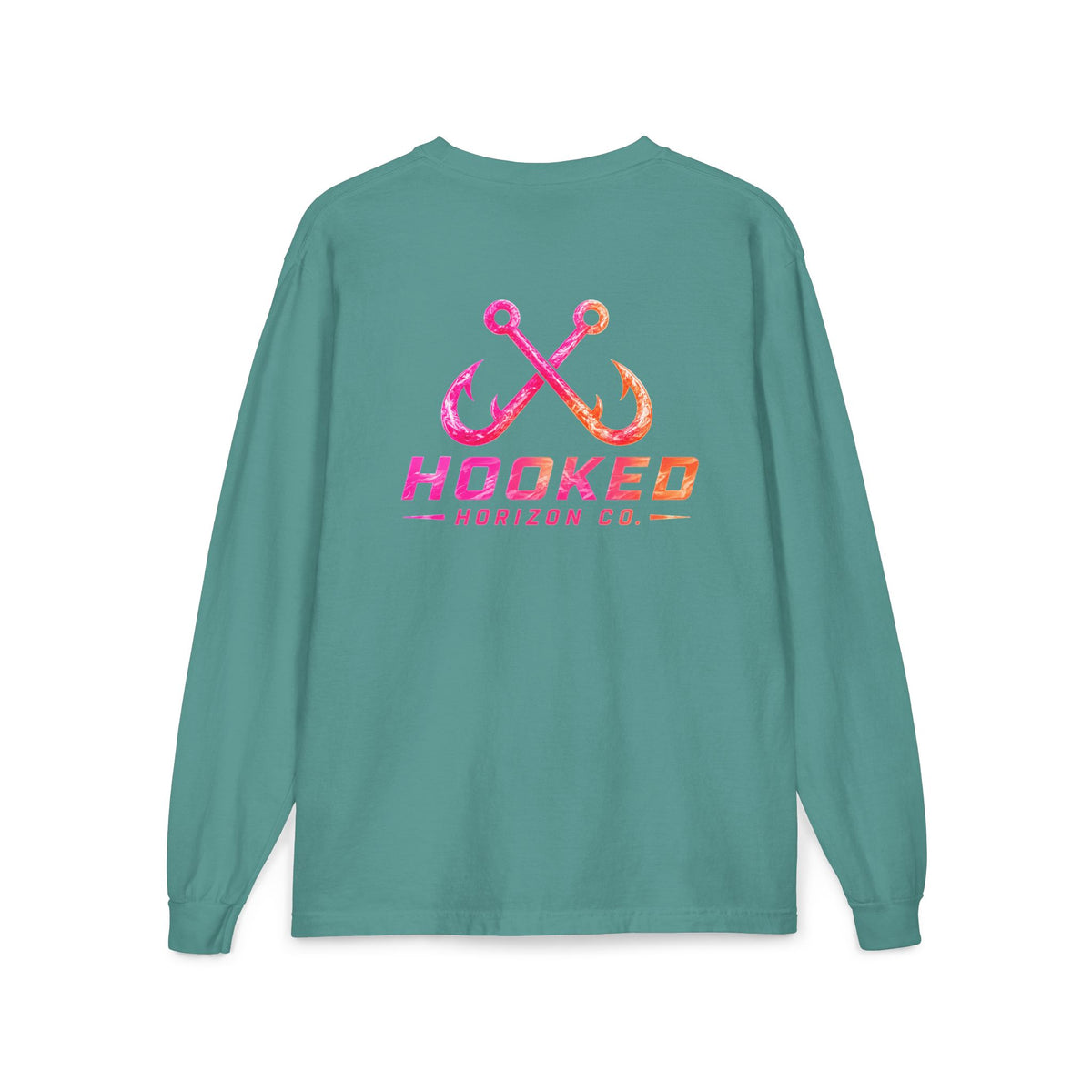 Hot Pink & Peach Hooked Horizon Co. — Classic Logo Unisex Long Sleeve Pocket T-Shirt